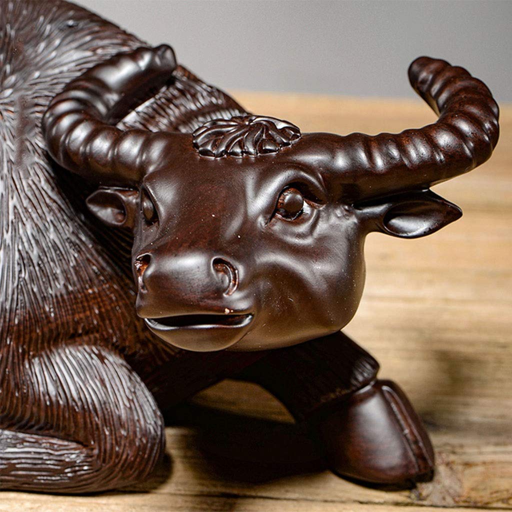 Amazon.co.jp: Dong 黒檀彫刻牛彫刻飾り、ソリッドウッドラッキー中国